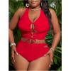 imageSOLY HUX Womens Plus Size Bikini Set Sexy Swimsuit Lace Up Tummy Control 2 Piece Bathing SuitSolid Red