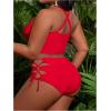 imageSOLY HUX Womens Plus Size Bikini Set Sexy Swimsuit Lace Up Tummy Control 2 Piece Bathing SuitSolid Red