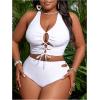 imageSOLY HUX Womens Plus Size Bikini Set Sexy Swimsuit Lace Up Tummy Control 2 Piece Bathing SuitSolid White