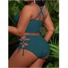 imageSOLY HUX Womens Plus Size Bikini Set Sexy Swimsuit Lace Up Tummy Control 2 Piece Bathing SuitTeal Blue