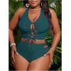 imageSOLY HUX Womens Plus Size Bikini Set Sexy Swimsuit Lace Up Tummy Control 2 Piece Bathing SuitTeal Blue
