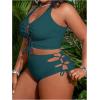 imageSOLY HUX Womens Plus Size Bikini Set Sexy Swimsuit Lace Up Tummy Control 2 Piece Bathing SuitTeal Blue
