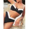 imageSOLY HUX Womens Two Piece Bathing Suit Color Block High Cut Swimsuit Bikini SetsBlack and White Colorblock