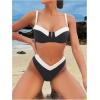 imageSOLY HUX Womens Two Piece Bathing Suit Color Block High Cut Swimsuit Bikini SetsBlack and White Colorblock