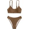 imageSOLY HUX Bikini Sets for Women Solid Textured Bikini Bathing Suits 2 Piece SwimsuitMocha Brown Plain
