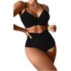 imageSOLY HUX Bikini Sets for Women Twist Front High Waisted Swimsuit Two Piece Bathing SuitsSolid Black