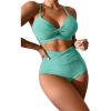 imageSOLY HUX Bikini Sets for Women Twist Front High Waisted Swimsuit Two Piece Bathing SuitsSolid Mint Green