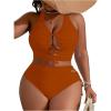 imageSOLY HUX Womens Plus Size Bikini Set Sexy Swimsuit Lace Up Tummy Control 2 Piece Bathing SuitSolid Bronze