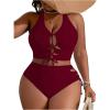 imageSOLY HUX Womens Plus Size Bikini Set Sexy Swimsuit Lace Up Tummy Control 2 Piece Bathing SuitSolid Burgundy
