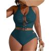 imageSOLY HUX Womens Plus Size Bikini Set Sexy Swimsuit Lace Up Tummy Control 2 Piece Bathing SuitTeal Blue