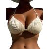 imageSOLY HUX Womens Textured Push Up Bikini Top Halter Tie Backless Bathing Suit Tops Cheeky SwimsuitsSolid Beige