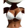 imageSOLY HUX Womens Textured Push Up Bikini Top Halter Tie Backless Bathing Suit Tops Cheeky SwimsuitsSolid White
