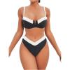 imageSOLY HUX Womens Two Piece Bathing Suit Color Block High Cut Swimsuit Bikini SetsBlack and White Colorblock