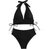 imageSOLY HUX Womens Two Piece Swimsuit Halter Drawstring Side Bathing Suit Bikini Sets Plain Black Small