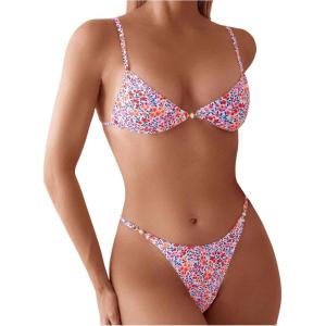 imageSOLY HUX Bathing Suit for Women Floral Print Tie Back Bikini Sets Two Piece SwimsuitMulticoloured Floral