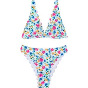 imageSOLY HUX Bikini Sets for Women Floral Print Scallop Trim Swimsuit Two Piece Bathing SuitsMulticoloured Floral