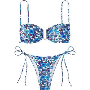 imageSOLY HUX Bikini Sets for Women Floral Print Tie Side Bathing Suits Two Piece SwimsuitBlue Floral