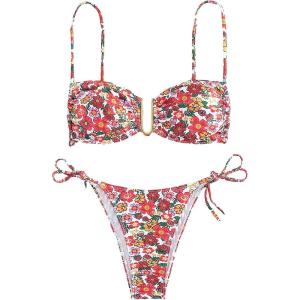 imageSOLY HUX Bikini Sets for Women Floral Print Tie Side Bathing Suits Two Piece SwimsuitMulticoloured Floral