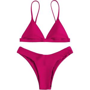 imageSOLY HUX Bikini Sets for Women Sexy Triangle High Cut Bikini Bathing Suits 2 Piece SwimsuitSolid Hot Pink