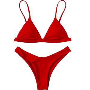 imageSOLY HUX Bikini Sets for Women Sexy Triangle High Cut Bikini Bathing Suits 2 Piece SwimsuitSolid Red