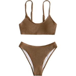 imageSOLY HUX Bikini Sets for Women Solid Textured Bikini Bathing Suits 2 Piece SwimsuitMocha Brown Plain