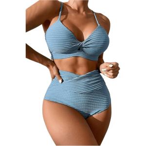 imageSOLY HUX Bikini Sets for Women Twist Front High Waisted Swimsuit Two Piece Bathing SuitsPlian Blue