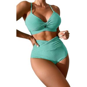 imageSOLY HUX Bikini Sets for Women Twist Front High Waisted Swimsuit Two Piece Bathing SuitsSolid Mint Green