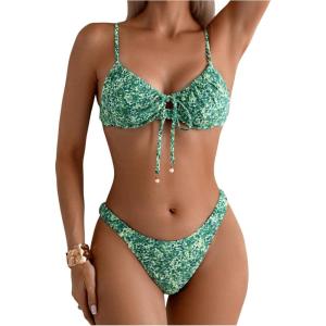 imageSOLY HUX Womens 2 Piece Bikini Sets Boho Floral Print Underwire Swimsuit Tie Front Cut Out Bathing SuitMulticolor