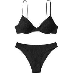 imageSOLY HUX Womens Bathing Suit Smocked Underwire Bikini Sets Two Piece SwimsuitPlain Black