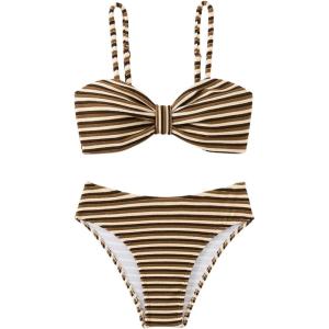 imageSOLY HUX Womens Bikini Sets Striped Bowknot Bathing Suits Spaghetti Strap Two Piece SwimsuitBrown Striped