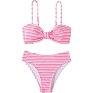 imageSOLY HUX Womens Bikini Sets Striped Bowknot Bathing Suits Spaghetti Strap Two Piece SwimsuitPink Striped