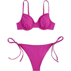 imageSOLY HUX Womens Bikini Sets Underwire Bathing Suits High Waisted Tie Side Two Piece SwimsuitsHot Pink