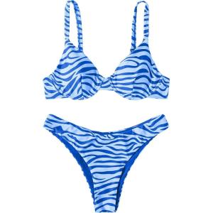 imageSOLY HUX Womens Bikini Sets Zebra Striped Bathing Suits Two Piece SwimsuitBlue Zebra Stripe