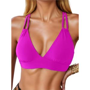 imageSOLY HUX Womens Bikini Tops V Neck Criss Cross Back Spaghetti Strap Padded Bathing Suit Swim Top OnlyPure Hotpink