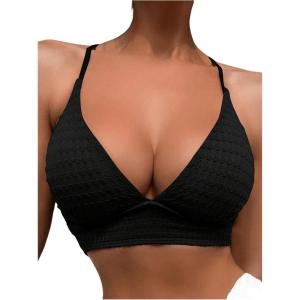 imageSOLY HUX Womens Criss Cross Lace Up Back Bikini Top Swimsuit Bathing Suit TopsPlain Black
