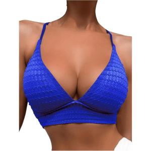 imageSOLY HUX Womens Criss Cross Lace Up Back Bikini Top Swimsuit Bathing Suit TopsPlain Royal Blue