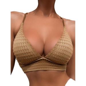 imageSOLY HUX Womens Criss Cross Lace Up Back Bikini Top Swimsuit Bathing Suit TopsPure Brown
