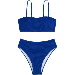 imageSOLY HUX Womens Floral Print Smocked Bikini Set 2 Piece Swimsuit Bathing SuitsSolid Royal Blue