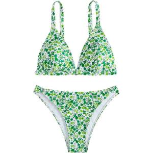 imageSOLY HUX Womens Floral Print Spaghetti Strap Bikini Bathing Suit 2 Piece SwimsuitsGreen Floral