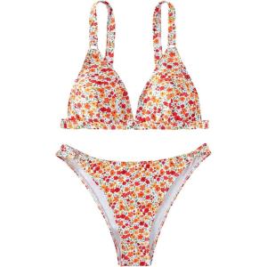imageSOLY HUX Womens Floral Print Spaghetti Strap Bikini Bathing Suit 2 Piece SwimsuitsMulticoloured Ditsy Floral