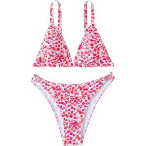 imageSOLY HUX Womens Floral Print Spaghetti Strap Bikini Bathing Suit 2 Piece SwimsuitsMulticoloured Floral