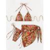 imageSOLY HUX Bikini Sets for Women 3 Piece Floral Print Halter Triangle Swimsuit Bathing Suit with Beach SkirtMulticoloured Leopard