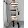 imageSOLY HUX Womens Colorblock Striped Bodycon Knitted Sweater Dress Ruffle Long Sleeve Midi DressBronze Striped