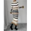 imageSOLY HUX Womens Colorblock Striped Bodycon Knitted Sweater Dress Ruffle Long Sleeve Midi DressBronze Striped
