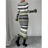 imageSOLY HUX Womens Colorblock Striped Bodycon Knitted Sweater Dress Ruffle Long Sleeve Midi DressGreen Striped