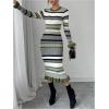 imageSOLY HUX Womens Colorblock Striped Bodycon Knitted Sweater Dress Ruffle Long Sleeve Midi DressGreen Striped