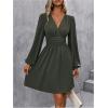 imageSOLY HUX Womens Elegant Dress V Neck Long Sleeve High Waist Swing Prom Cocktail Short DressesArmy Green