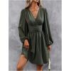 imageSOLY HUX Womens Elegant Dress V Neck Long Sleeve High Waist Swing Prom Cocktail Short DressesArmy Green
