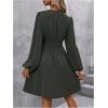 imageSOLY HUX Womens Elegant Dress V Neck Long Sleeve High Waist Swing Prom Cocktail Short DressesArmy Green