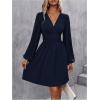 imageSOLY HUX Womens Elegant Dress V Neck Long Sleeve High Waist Swing Prom Cocktail Short DressesDark Blue